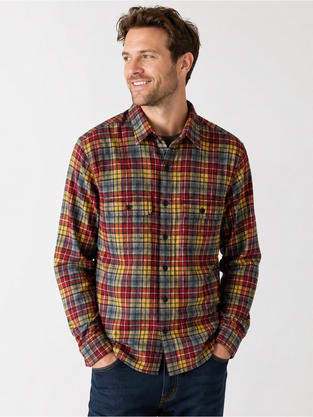 Abercrombie & Fitch Plaid Flannel Shirt Small Red Yellow Button Down Grunge